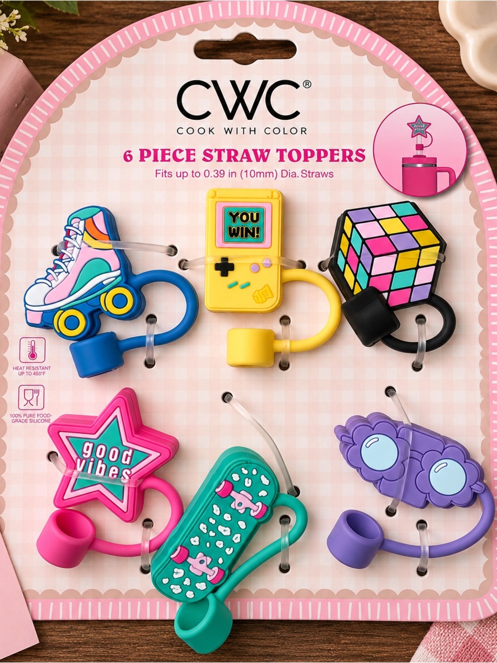 CWC 6-Piece Silicone Straw Toppers - Multicolor